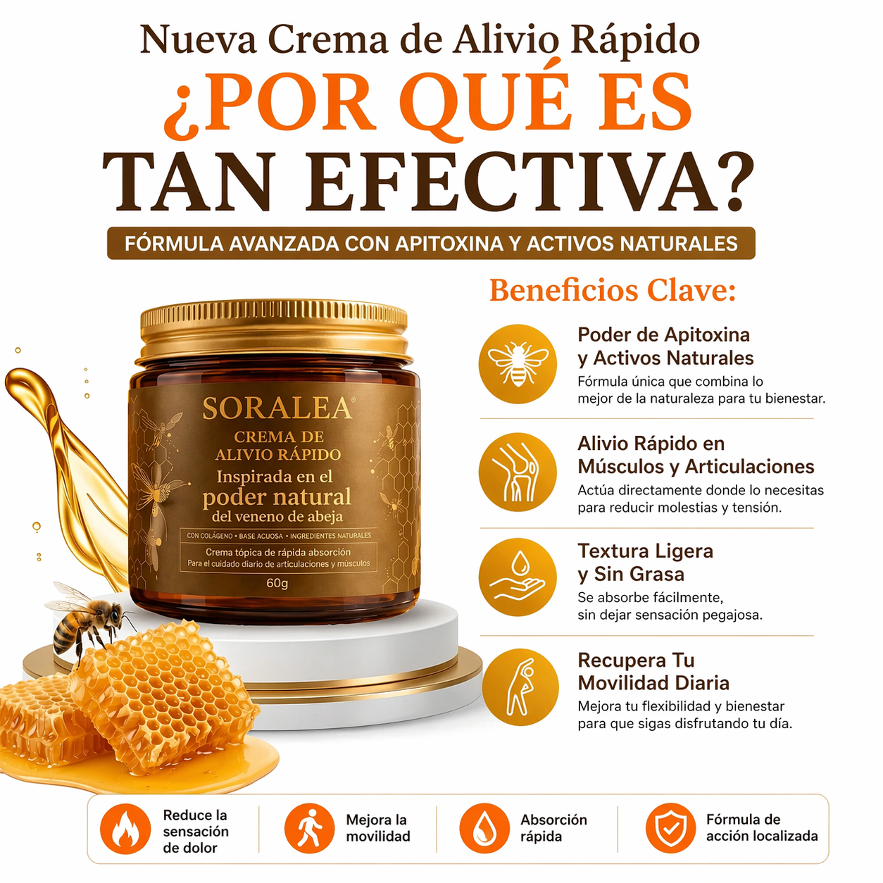 SORALEA® Crema con Apitoxina - Alivio Articular Rápido.